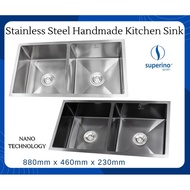 Superino Handmade Kitchen Sink Nano Technology Double Bowl Sinki 2 Lubang