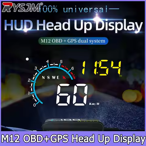 Auto Speedometer Compass M12 Head Up Display Windshield Projector Electronic Car OBD2 GPS HUD Fuel C
