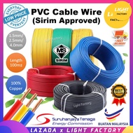 100% Pure Copper Cable Wire 1.5MM 2.5MM 4.0MM PVC Cable Wire Pure Copper SIRIM APPROVED &amp; NON SIRIM