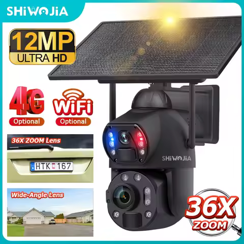 SHIWOJIA 6K 12MP 36X Zoom 4G Solar Camera Dual Lens Dual Screen Human Detect Auto Tracking Outdoor 1