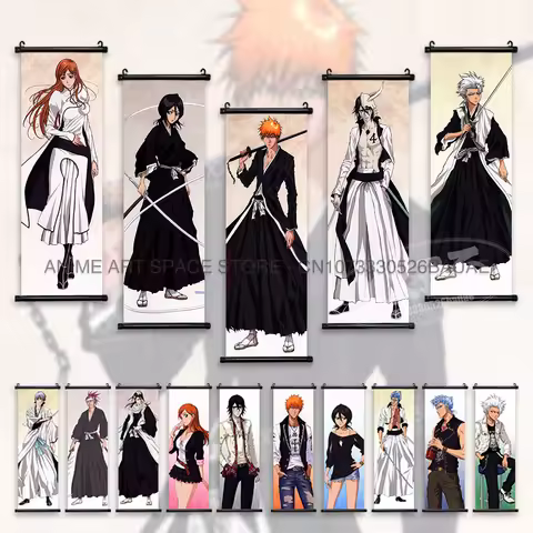 Anime BLEACH Figures Posters Kurosaki Ichigo Wall Art Scrolls Picture Kuchiki Rukia Home Decor Canva