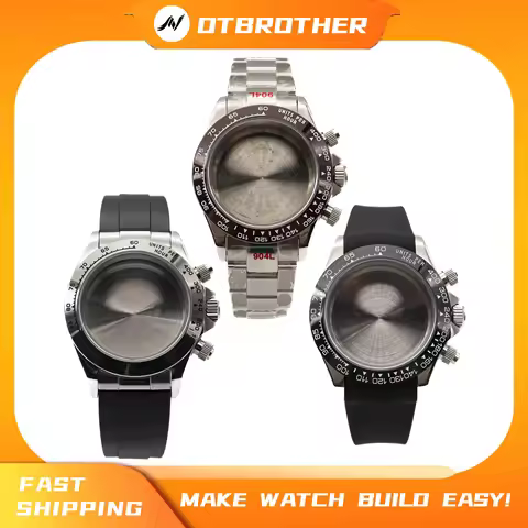 39mm Chronograph Watch Case Rubber Silver Strap Case For Daytona Seiko VK63 Quartz Movement Sapphire