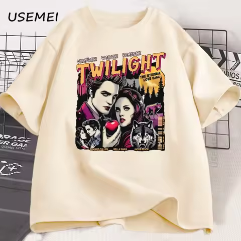 Vintage Twilight Printed T Shirt Book Lover Twilight Saga Comic T-shirt Retro Vampires Romance Tshir