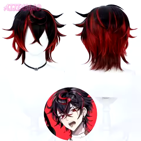 K9 Kuro Kurenai Cosplay Wig VTuber Black Red Short Heat Resistant Synthetic Hair Halloween Party Rol