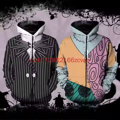 Nightmare Before Christmas 3D Print Hoodie Jack And Sally Halloween Couple Cosplay Matching Hallowee