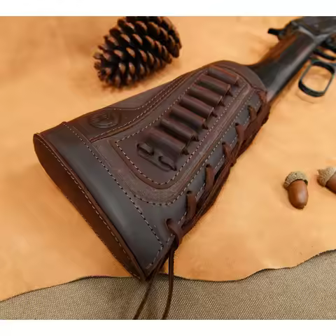 Vintage Leather Canvas Rifle Shotgun Ammo Buttstock Cheek Rest Pad Cover for .30/30, 357, 45-70 .22L