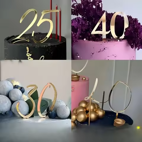 New Acrylic Golden 25th 30th 40th Party Birthday Cake Toppers Creative Acrylic Cake Topper for Birth