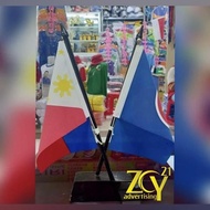 Cross Wooden Pole Table Flag Bilateral Table Flag (2 Countries)