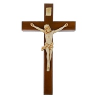 KAYU Natural Teak Wood Wall Hanging Cross Corpus Jesus Inri Statue Antique Bone Color Antique 30cm