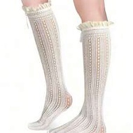 1/2/5 Pairs Women's Lace Over-Knee Socks, Women's Pleated Over-Knee Socks, Mesh Fishnet Stockings