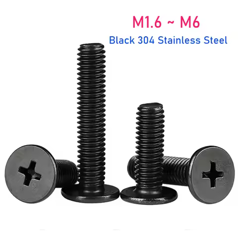 M1.6 M2 M2.5 M3 M4 M5 M6 CM Black 304 Stainless Steel Cross Phillips Ultra Thin Flat Wafer Head Scre