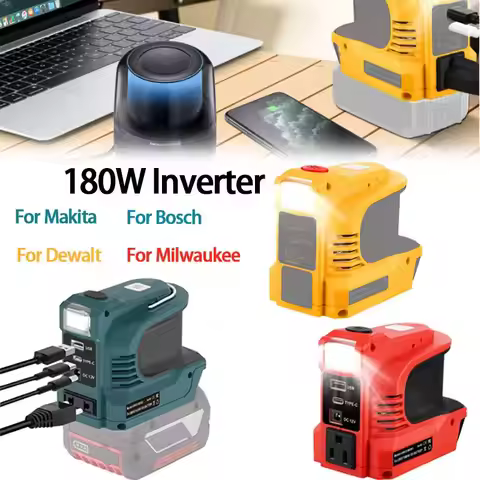 Inverter Converter 180WPower Inverter For Makita/Bosch/Dewalt/Milwaukee 18V Li-ion Battery With LED 