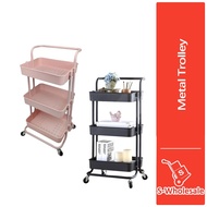 S-wholesale Toy Storage Office Shelves 3 Tier Multi-function Metal Trolley PP Tray Storage Rack LHTP