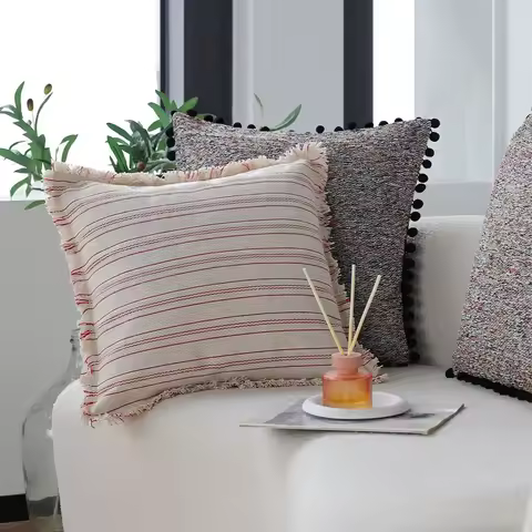 Cotton Polyester Tassel Cushion Cover Vintage Boho Style Home Decorative Throw Pillow Cover Living R