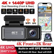 【4K+2K+GPS】3.2inch 4K Dash Cam Dual Lens Driving Recorder Car DVR 2K Rear Lens Camera Built-in wifi 