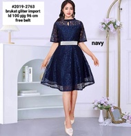 DRESS WANITA BAHAN BROKAT GLITER PAYET MUTIARA-DRESS NATAL TANGAN PENDEK MODEL SIMPLE MEWAH DAN ELEG