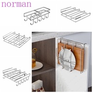 NORMAN Cutting Board Holder, Durable Under Cupboard Stainless Steel Storage Shelves, Mug Rack Kitchen Supplies Easy To Install with Hooks Pot Lid Storage Rack Cupboard