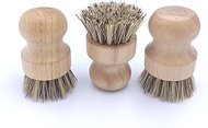 Kitchen Wooden Coconut Palm Bristles Bamboo Dish Scrub Brushes, Cleaning Scrubbers Mini Palm Scrub Brush Kit for Cast Iron Skillet,Washing Dishes,Vegetables,Pots, Pans, Set of 3