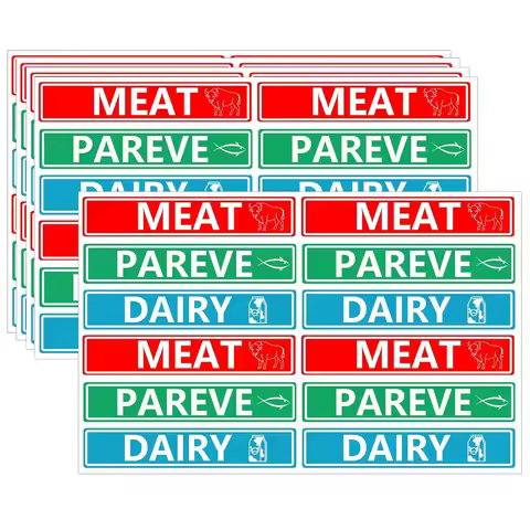 120 Pcs Kosher Labels Meat Dairy Parve Stickers 1.5x0.25inch Blue Dairy Red Meat Green Pareve Sticke