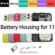Back Housing Battery Cover For iPhone 11 + Middle Frame Chassis + with Side Buttons + SIM Tray + Adh