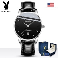 PLAYBOY นาฬิกาข้อมือผู้ชายแบรนด์เนมของแท้นาฬิกากลไกผู้ชายสายนาฬิกาหนังแท้อัตโนมัติกันน้ำนาฬิกาสิบอัน