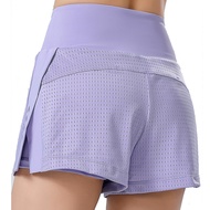 Shorts Women Tennis Pants Breathable Mesh High Waist Shorts Female Tennis Skort Sport Yoga Running Shorts Skirt Solid Color