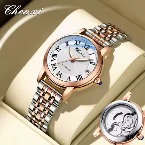CHENXI 8838 Luxury Women Automatic Mechanical Watches WristWatches Ladies Rose Leather Steel Watch W