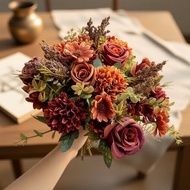 Faux Rose & Chrysanthemum Bouquet – 7 Autumn Blooms – Model 9818