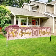 90th Birthday Banner Decorations for Women Rose Gold Happy 90 Birthday Yard Sign Banner Party Suppli