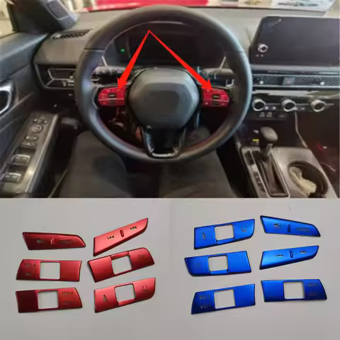 6pcs/Lot Aluminum Alloy Steering Wheel Button Decorative Cover For 2022 Honda CIVIC 11th MK11 Car Ac