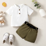 Baby Boy Raya Clothes 3-24 Months Newborn Baby Clothes Set Solid Short Sleeves T-shirt Work Shorts 2