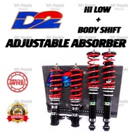 BRAND D2 ADJUSTABLE ABSORBER  HI LOW + BODY SHIFT SET  100% ORIGINAL WIRA WAJA SAGA ISWARA FLX BLM P