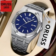 Oruss Ban Đầu nam bằng thép không gỉ Sang Trọng Sáng Không Thấm Nước lịch kép đồng hồ bạc Thời Trang