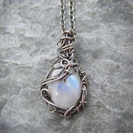 Korean Moonlight Stone Alloy Leaf Vines Geometric Necklace for Women