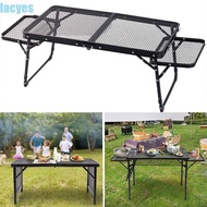 LACYES Outdoor Collapsible Garden Desk, Foldable Adjustable Height Metal Mesh Grill Table, Outdoor Furniture Portable Sturdy Black Picnic Folding Camping Table Beach BBQ