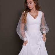 A字長袖婚紗、手工婚紗、馬甲婚紗