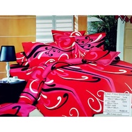 Hibiscus Red Y4 Queen Fitted Bedsheet Cadar Bedding 4pcs Set (Red)