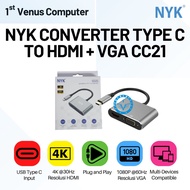 Converter USB Type C 2IN1 To HDMI+VGA Adapter NYK CC21/CON30-CON