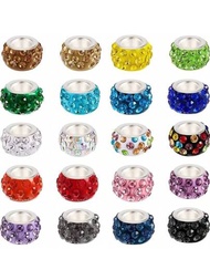 50 piezas de cuentas de  de cristal de diamante de imitación de 20 colores con gran agujero para hacer pulseras, aretes y collares DIY