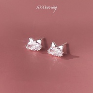 1000earring 925 Sterling Silver Diamond Kitty Stud Earrings - Silver