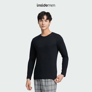 Insidemen men's long-sleeved round neck thermal t-shirt, plain black, body-hugging fit ILT021W3