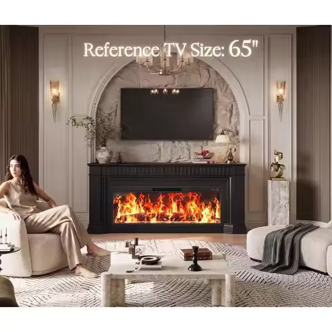 70'' Fireplace TV Stand with 48'' Electric Fireplace French Country, for 65, 75 inch TV, Distressed 