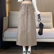 ZANZEA กระโปรงคาร์โก้ผู้หญิงเอวยืดหยุ่นสายรูดแฟชั่นใหม่กระโปรงทรงเอไลน์