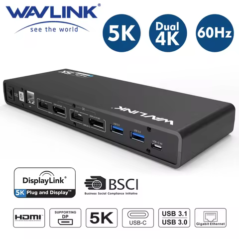 Wavlink Universal Docking Station Displaylink 5K USB-C Dual Display USB 3.0 Video Gigabit Ethernet H