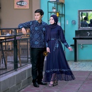 Baju gamis wanita couple muslim kekinian kain batik kombinasi tile