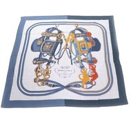 未使用 HERMES Carré Jean Carré 140 Brides de Gala 貼花珠地羊絨和絲綢混紡 BLEU JEAN/GRIS 圍巾，帶盒子，法國製造，女式