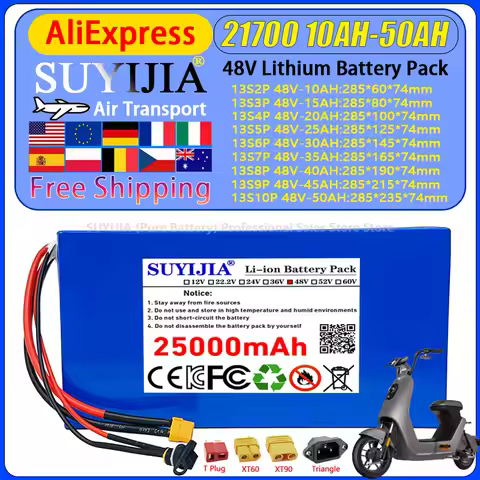NEW 21700 48V 50AH 45AH 40AH 35AH 30AH 25AH 20AH 15AH 10AH lithium battery pack 750W~2500W motorcycl
