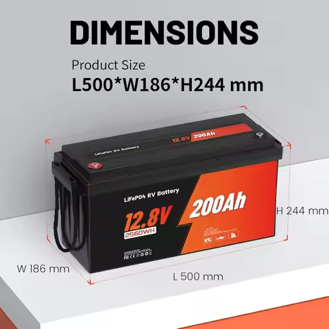LiFePO4 Lithium Battery,200A BMS&4000+ Cycles&FCC&UL Cert,12V 200Ah Max 2560W Output, Custom