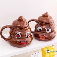 [BraveSundu] 500ml Funny Poop Cup Novelty Ceramic Cup With Lid Brown Poop Shaped Coffee Cup Hilariou