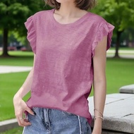Women’s Summer Short Sleeve Flutter Sleeve T-Shirt Fashion Dopamine Crew Neck Top